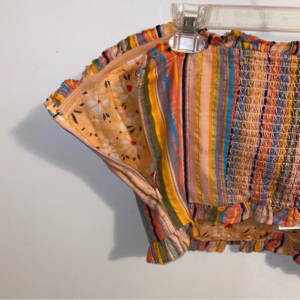 NWT $88 Anthropologie x Pilcro Peach Rainbow Smocked Pullover Top XL - Picture 10 of 12